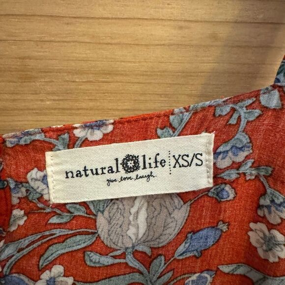 Natural Life Size XS/S Patti Side Slit Red Floral Bohemian Rayon Maxi Dress - Picture 8 of 9